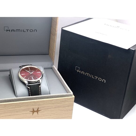 Hamilton Men's Watch H38525771 Thin Swiss Automatic Red Dial Leather Band 40mm - Picture 3 of 15